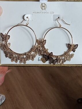 House of Harlow 1960 Gold Dangle Butterfly Hoop Earrings